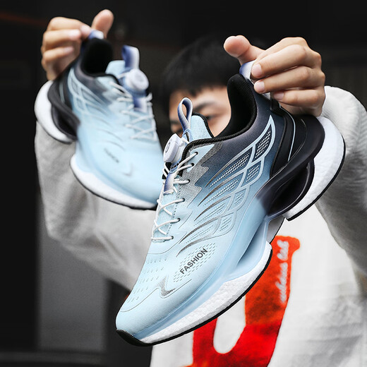 Caotu (CAOTU) men's shoes spring and summer breathable sports and casual men's trendy shoes men's mesh shock-absorbing running shoes men's thick-soled dad shoes men 9887 light blue [leather face style] 39 standard code