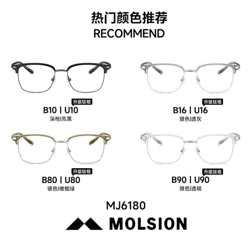 MOLSION陌森眉架眼镜架肖战同款男女眼镜框可配度数防蓝光眼镜MJ6180 U90银色|透明 #升级钛框# 框+PROSUN防蓝光1.67片(800度内)