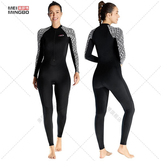 Zailu quick-drying large size swimsuit sun protection surfing wetsuit for men and women motorboat one-piece snorkeling wetsuit for hot springs black white flower sleeves for men - front zipper D03007 XS XS