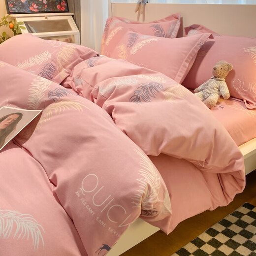 Shizhu Thickened Four-Piece Set of All-Cotton Spring and Autumn Quilt Covers, Bedding Sheets, Impression - Colorful Feathers - Jiaqi Ru Meng. It is recommended to match 150*210cm for 1.2 meters of bed