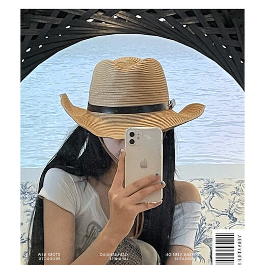 Jincheng West Cowboy Strohhut Frauen großer Rand im Freien Sonnenhut Bergsteiger Ritterhut Männer Reise Sonnenschutzhut Trend MZ600 Brown Stroh gewebter Cowboyhut M (56-58 cm)