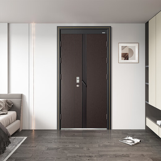 Jinyijia Doors (D01 Elisa) Simulated Wood Grain Board Entry Door Carved Magnesium Alloy Embedded Fingerprint Lock Security Door D01 Elisa Single Door