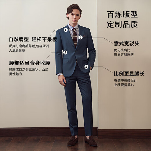 Guillaume wool suit men's suit dark blue business professional formal wear wedding groom wedding high-end suit suit dark blue top + pants + vest 50