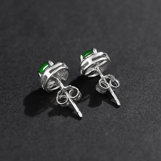 Zimuli S925 silver inlaid A-quality jade earrings, ice emperor green jade earrings, gift for girlfriend, round style