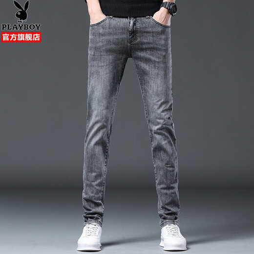 Playboy (Playboy) Jeans Männer schlanker Sommer Trendy Pendler Old Feet Hosen vierseitige Stretch Casual Vielseitige Hose 1048 Graues Vier-Jahreszeiten-Modell 31