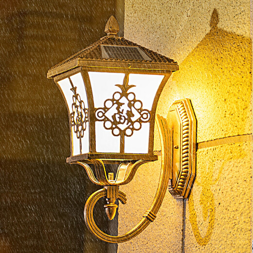 Pinye Lámpara de pared solar Lámpara de jardín impermeable al aire libre Puerta de pared Villa Puerta de jardín Pared exterior Lámpara exterior Bronce solar de doble propósito