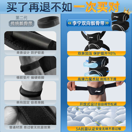 Li Ning Patella Belt [Pack of Two] Knee Pads Summer Sports Mountaineering Running Jumping Rope Badminton Meniscus Knee Protectors
