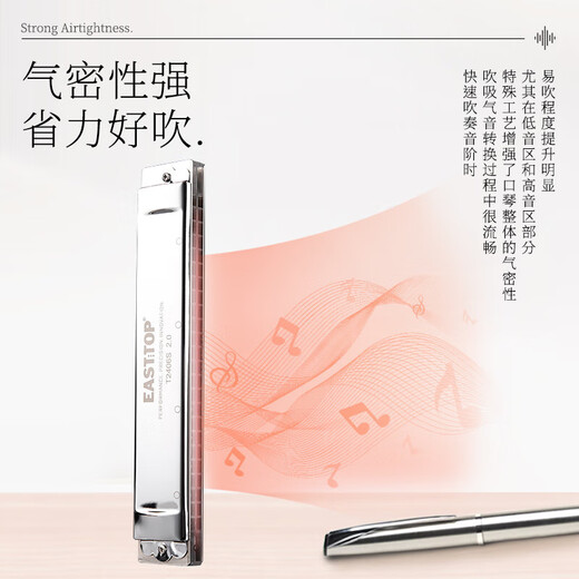 东方鼎EASTTOP纤薄款T2406S 2.0版24孔复音C调专业演奏口琴自然和声小调 复音C调 纤薄款2.0复音