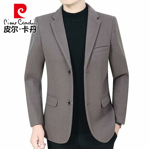 Pierre Cardin middle-aged men's suit thick non-iron casual slim casual single suit solid color woolen suit jacket autumn and winter burgundy L 175/76 recommended 110-125Jin Jin equals 0.5 kg