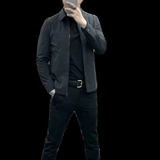 皮尔卡丹高品质2024春夏季男士纯色拉链休闲外套翻领商务休闲夹克上衣新品 4314#黑色 L 【110-130斤】