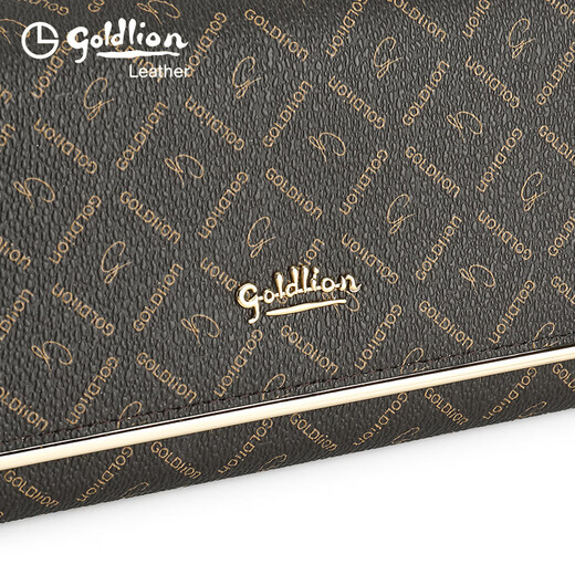 Goldlion Wallet 2024 Neue Mode Retro Mode gedruckte Handtasche Wallet Long Damen Trendy Clutch 618 Dunkler Kaffee/Akzent Farbe Inneres Verschleiß