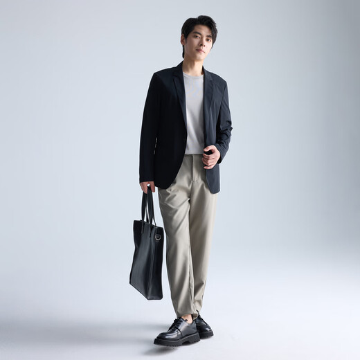 利郎青年商务男装【防紫外线】西服男纯色凉感超薄空调服弹力西装外套 黑色 XL (175)