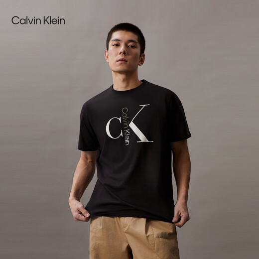 Calvin KleinCK Jeans夏季男士休闲通勤经典字母印花纯棉短袖T恤40KC829 cef-藏青 L