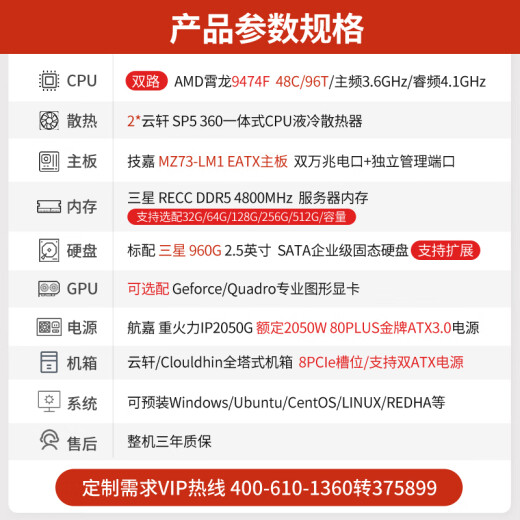 Cloud Hin Hin-Channel AMD Xiaolong 9754/9965 Simulación científica Computación de Deepseek Despliegue Local Estación de trabajo de gráficos/Representación de CPU/Análisis de elementos finitos Estación de trabajo Host Dual-Channel Xiaolong 9474f 3.6g 96 Core 192 Hilos RTX4090 24 24 24