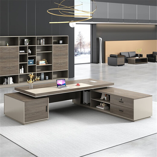 Nuoxiong Boss Desk President Desk Simple Modern Single Manager Desk Supervisor Desk Office Boss Desk and Chair Combination Morandi Color + Khaki Right Side Cabinet 3.2m Boss Desk + Chair + 3.2m Bookcase + Sofa