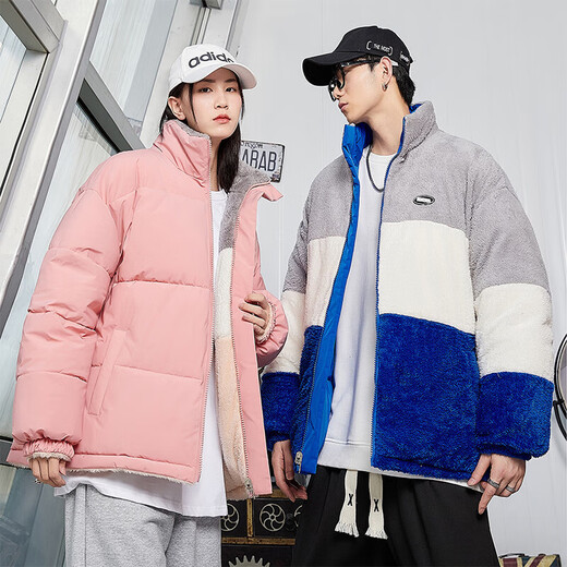 NASA RHUDE夹克男女同款羊羔绒2024冬季双面穿羊羔绒外套加厚棉衣外套男冬款 6196@蓝色 M