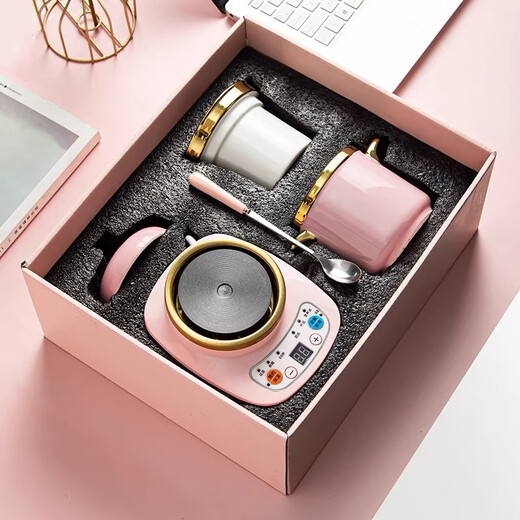 Kangbaobei (kbaobei) health kettle electric kettle mini electric stew cup office small ceramic multi-functional tea maker kbaobei household boiling water stewing floral teapot annual party set gift box 500ML cherry blossom powder + stew pot with spoon gift box standard base + ceramic cup