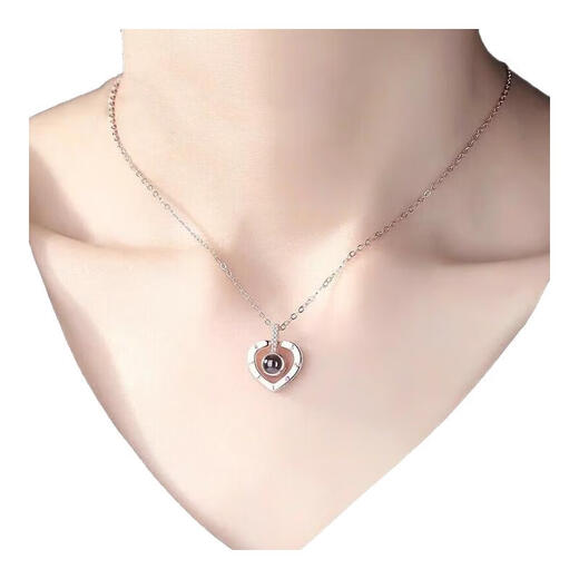 Djin projection silver necklace for women 100 languages ​​customized pendant clavicle chain wife Valentine's Day birthday gift for girlfriend D698 projection color picture version (module + color picture)