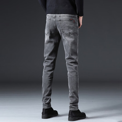 Jeep Spirit Jeans Winter New Style de Winter Plus de terciopelo Pantalones delgados para hombres Pantalones rectos elásticos de moda Qqn-1049 Gray 33