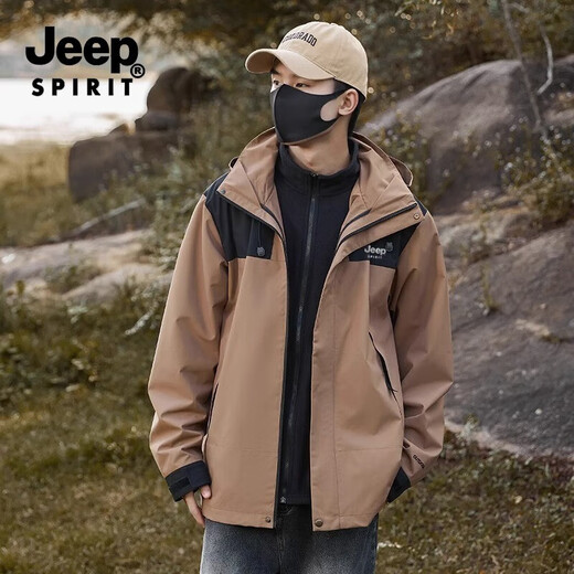 JEEP SPIRIT Jeep jacket jacket for men and women in autumn and winter new outdoor three-in-one windproof and warm mountaineering clothing detachable jacket for men and women Ivory white-three-in-one M (recommended 135-150 Jin Jin equals 0.5 kg)