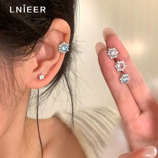 Lnieer medical titanium steel snowflake earrings titanium alloy earrings for sleeping without picking ear piercing ear bone nails temperament autumn and winter earrings for women white diamond snowflake earrings 1 pair medical titanium steel