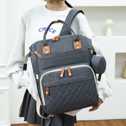 邦帛世大容量妈咪包 多功能便携宝妈收纳双肩包 奶瓶尿布分格 USB充电口 大容量妈咪包【深灰色】