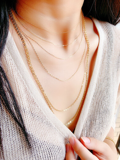 Xue Cong Korean pure 14k gold gold necklace versatile simple O-shaped plain chain naked chain sweater chain clavicle chain k pure gold necklace 42cm 1.5mm