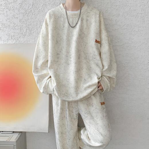 Phelos High-End schwere Krawatten-Dye-Sweatshirt-Anzug für Boys Casual Sports Joggshose Herumn Trendy Marke Großgröße Lose zweiteiler Set TZ761 Black 5XL (210-230jin [Jin Equals Equals Equals]))