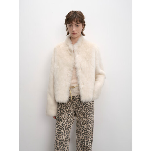 Fu Zhien Healing Cupid Relaxing basic casual stand-up collar short Tuscan straight fur fur all-in-one winter white Healing Cupid S