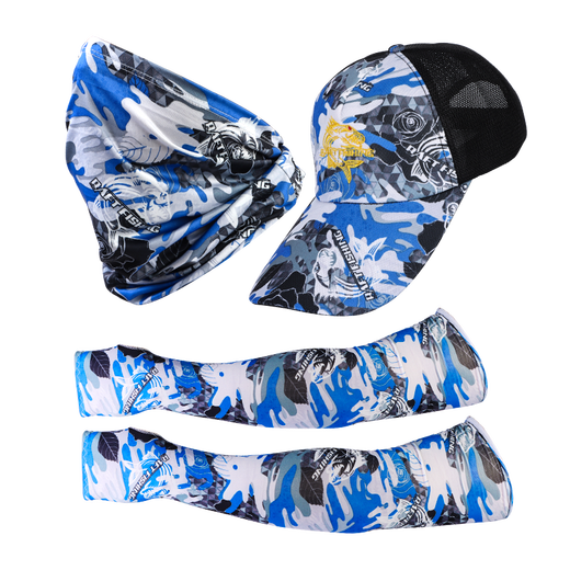 Bear Fire Fishing Hat Men's Fishing Equipment Complete Set Three-piece Ice Silk Protective Mask Set Luya Hat Summer Sun Protection Three-piece Set Blue