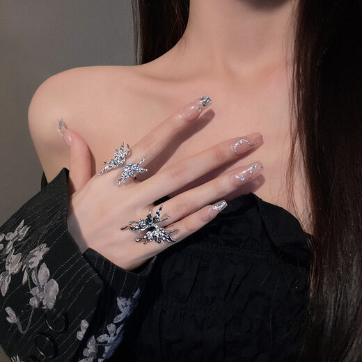 Ji Ge Korean Style преувеличенное кольцо бабочки для женщин ретро-личность тяжелая индустрия мода Flying Butterfly Open Intext Finger Ins Design Sense Street Diamond Butterfly Style Jz9761 [одиночная цена]