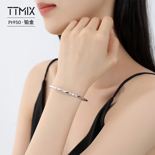 TTMIX genuine pt950 platinum bracelet women's platinum bracelet round light luxury platinum bracelet birthday gift 58mm weight 9.89g thick 2.9mm