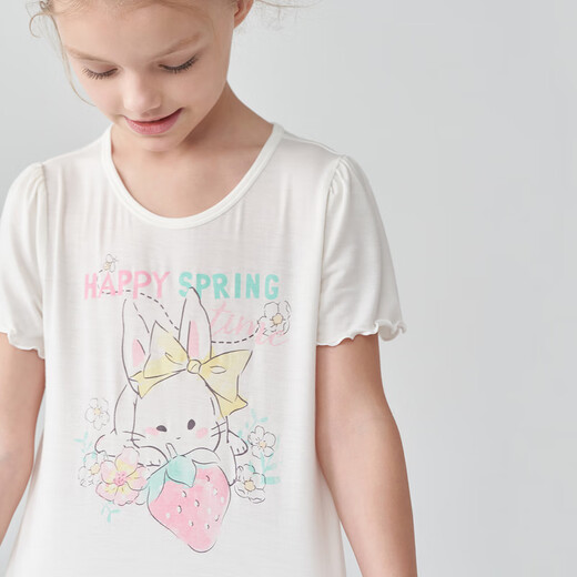 Aimer Kids Class A Modal 3A Antibakterielle Männer und Mädchen Kinderpyjama Pullover Kurzarm Pyjamas/Hosen dünne atmungsaktive Milch Leder Kleidung Frauen Top-Little Rabbit AK141B692 160