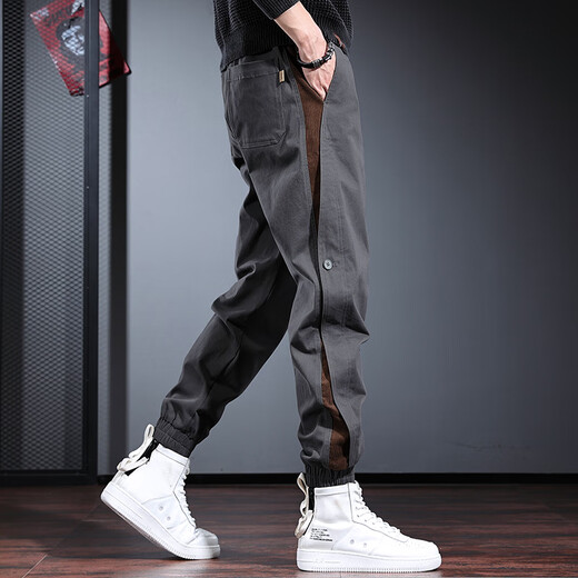 Cotton American trendy workwear pants for men in spring, autumn and winter new fashion brand loose velvet sports casual pants for men black K307 non-velvet high quality L 100-120Jin Jin equals 0.5 kg