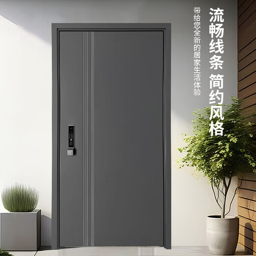 门及第甲级加厚防盗门入户门铝箔填充防撬暗铰链家用安全门智能锁门单门子母门 2050*1050内外开（包邮包安装） 配机械锁