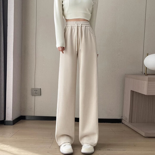 
Red Dragonfly narrow version wide-leg pants for women 2025 spring and autumn new casual trousers for women plus velvet spring sports straight pants 689# off-white nine-point - regular M