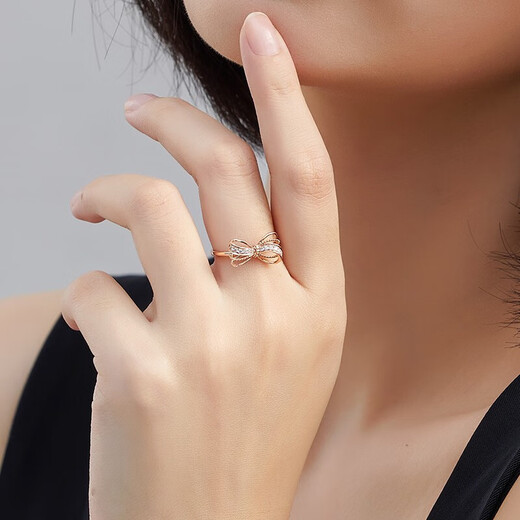 Trendy Acer Bow Diamond 18K Gold Rose Gold Color Gold Ring Women's Light Luxury Gift for Girlfriend on her Birthday No. 12