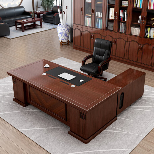 Rulan boss desk office desk and chair combination new Chinese style executive desk office Chinese style president desk manager desk supervisor desk 2.4 meters table + double side cabinets