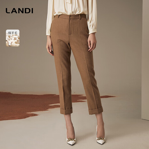LANDI Wool Slim Fit Cuffed Straight Suit Pants Women's Autumn and Winter New Casual Pants Camel XL
