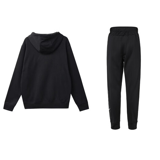 Nike (NIKE) letter Logo American retro embroidery hooded drawstring pullover long-sleeved trousers casual sports suit for men and women, black top + black trousers S