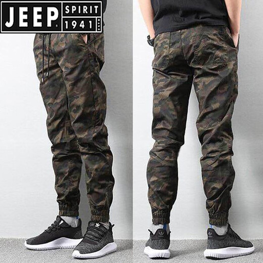 JEEP SPIRIT春夏季男士迷彩裤宽松束脚百搭裤子男韩版潮流潮牌休闲运动工装裤 1988深咖 XL 120-135斤