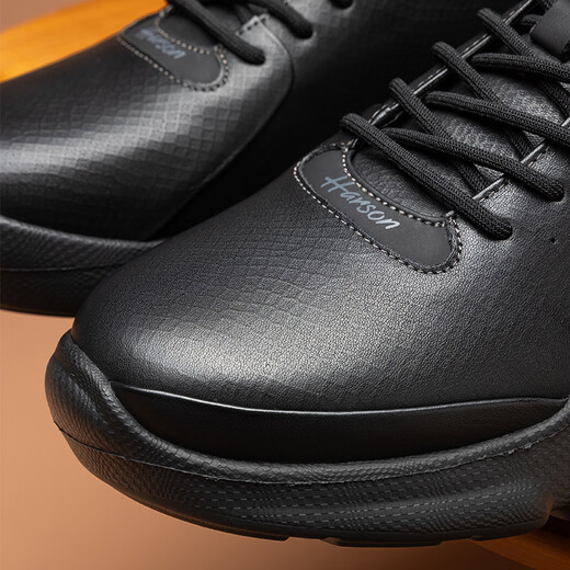 Harson first-layer calfskin men's shoes autumn and winter sports leather shoes thick-soled business casual shoes genuine leather commuter high-end walking shoes black four seasons 41 (255mm)