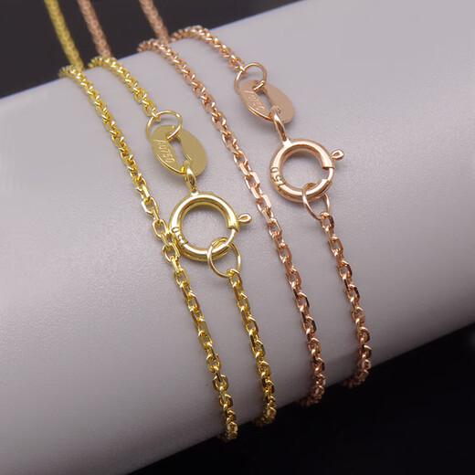 Yuan 18k gold necklace women's gold color K gold necklace Au750 rose gold cross card chain thick clavicle 18K gold ordinary (cross chain) length 45CM thick 1.5mm weight 3.4-3.5g