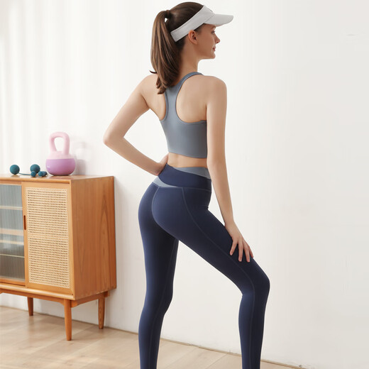 Hui'ang sports suit women's yoga suit running fitness suit quick-drying suit color matching underwear vest trousers whale blue M