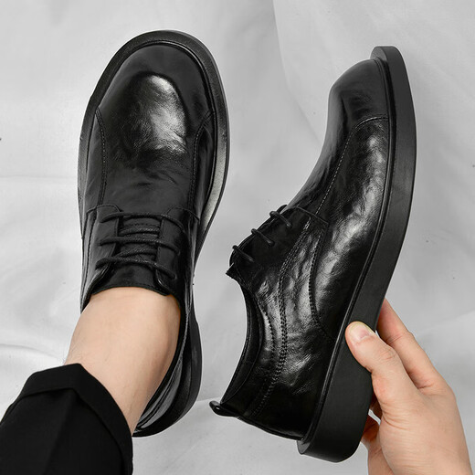 XO leather shoes men [cowhide] 2025 spring and summer men's shoes lace-up derby shoes men business formal casual shoes men black [hand-grabbed cowhide-four seasons] 6621 42