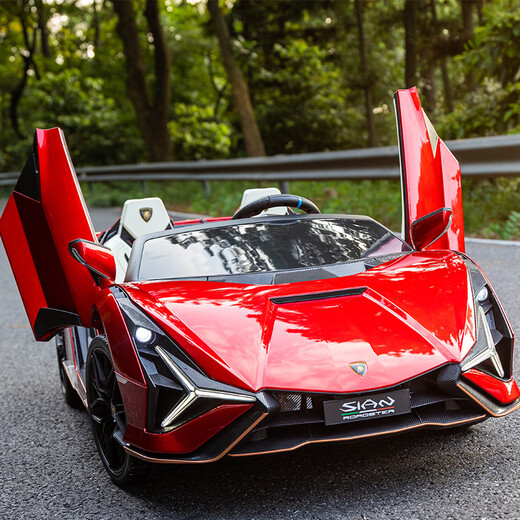 Star Lulamborghini El automóvil eléctrico para el automóvil eléctrico para el automóvil de cuatro ruedas se puede asentar para adultos con cochecito de bebé de control remoto. Pantalla de tracción en las cuatro ruedas rojo pintada + MP4 LCD Screen + 24V15Ah Asiento de cuero + Asiento para adultos + Rueda suave + control remoto + Swing