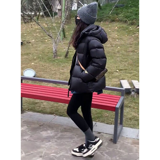 GARNUO black short down jacket for women winter white duck down 2025 new Korean style small hooded thickened bread jacket black M 106-120Jin Jin equals 0.5 kg