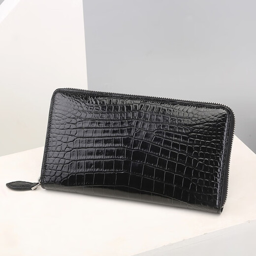 Jue Oudens Persönlichkeit trendy und coole Krokodil Leder Brieftasche Herren Langer Reißverschluss Boutique Handtasche Business Clutch große Kapazität Mobiltelefon Beutel Schwarz