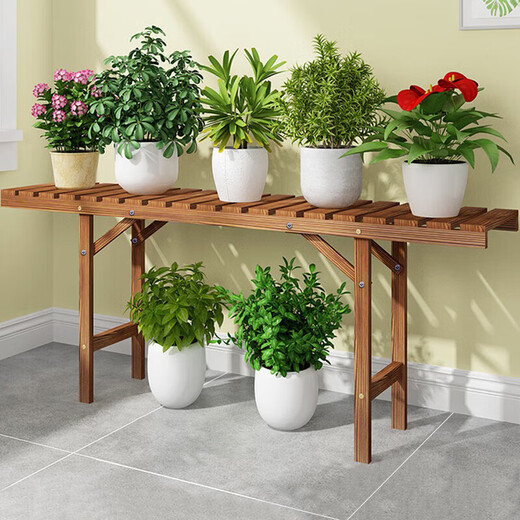 Anya pine flower stand flower pot carbonized indoor and outdoor living room balcony succulent plant stand solid wood multi-layer flower display stand