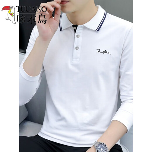 Woodpecker (Tucano) Pure Cotton Herren-Langsalz-T-Shirt-T-Shirt-Basishemd-Revers-Polo-Hemd-T-Shirt-Business-Kleidung neuer Stil 2024 5010 Black 2xl Empfehlung [145160jin [Jin gleich 0,5 kg]]